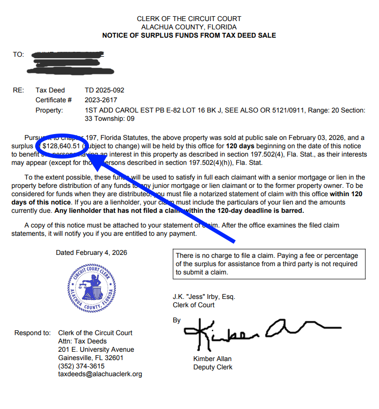 Proof of Surplus Funds Letter